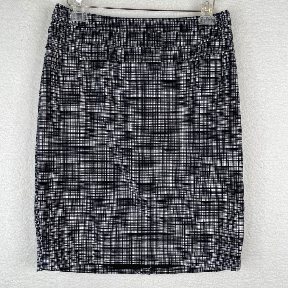 The Limited Black White Crosshatch Cotton Pencil Skirt Size‎ 8 Professional Knee